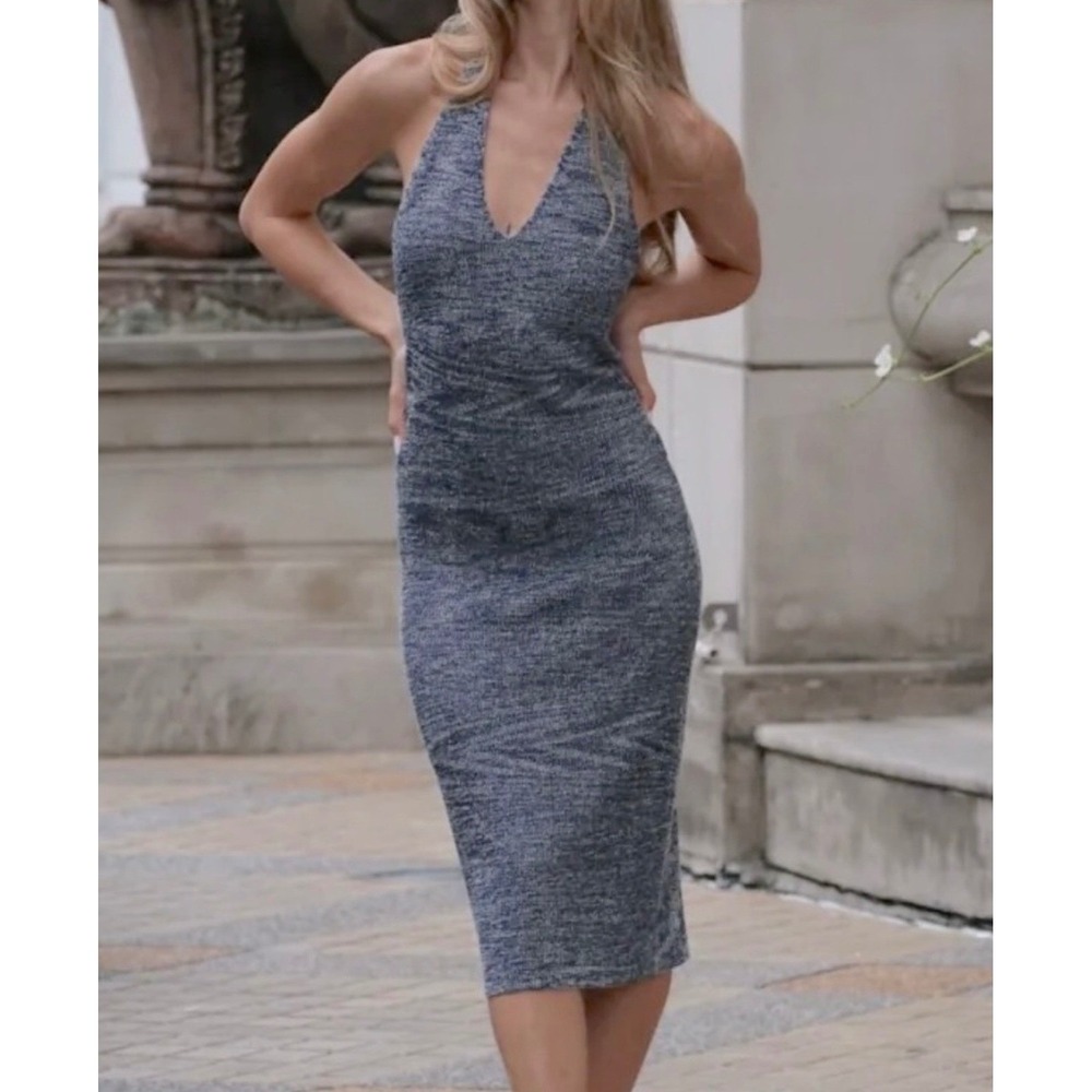 Rumored Riptide Midi Dress Montauk Blue Marled Halter Open Back Size M NWT